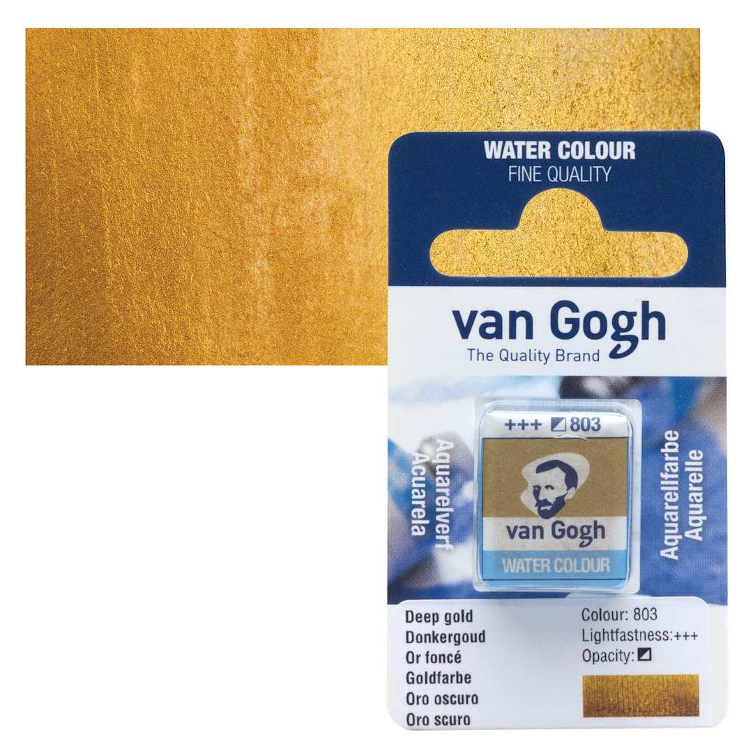 Open in modal - Van Gogh Watercolor Half Pan - Deep Gold pan and swatch