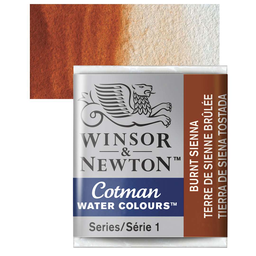 Open in modal - Winsor & Newton Cotman Watercolor Half Pan - Burnt Sienna and swatch