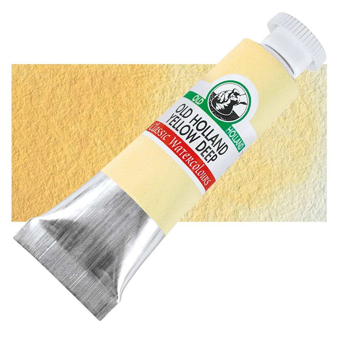 Open in modal - Old Holland Classic Artist Watercolor - Old Holland Yellow Deep, 6 ml tube and swatch