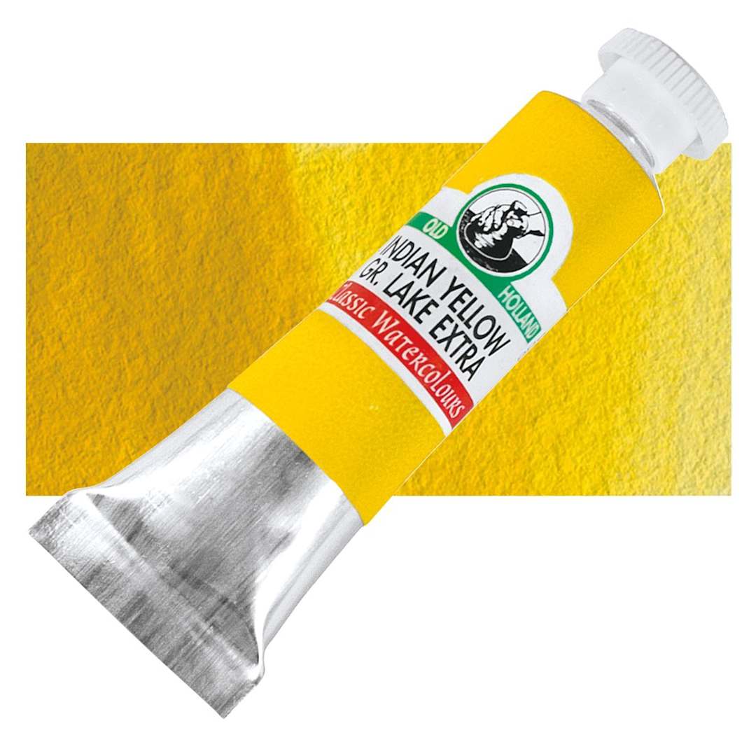 Open in modal - Old Holland Classic Artist Watercolor - Indian Yellow Green Lake Extra, 6 ml tube and swatch