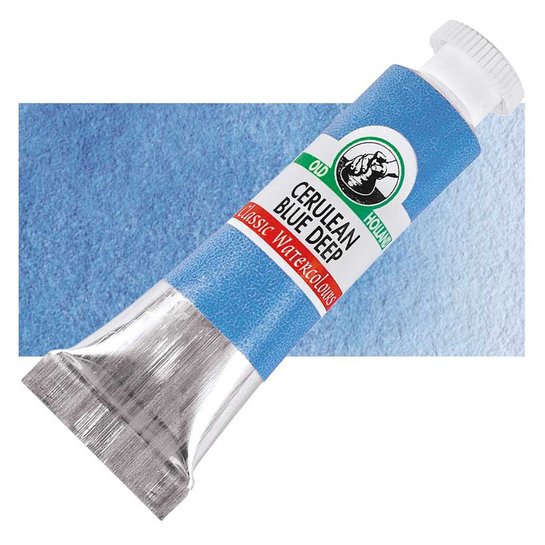 Open in modal - Old Holland Classic Artist Watercolor - Cerulean Blue Deep, 6 ml tube and swatch