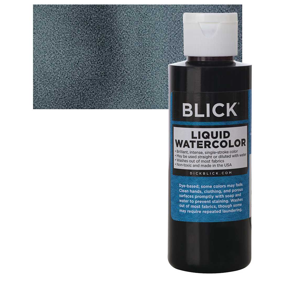Open in modal - Blick Liquid Watercolor - Black, 4 oz bottle and swatch