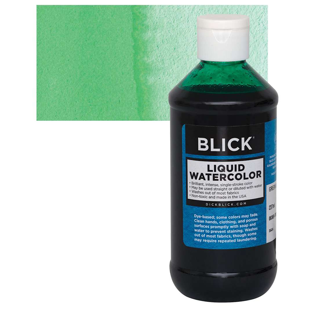 Open in modal - Blick Liquid Watercolor - Green, 8 oz bottle and swatch
