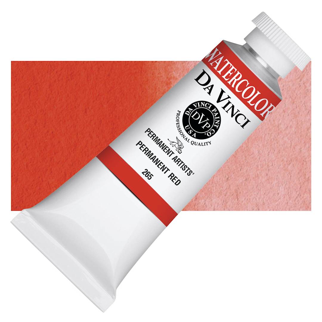 Open in modal - Da Vinci Artists' Permanent Watercolor - Red (Permanent), 37 ml tube and swatch