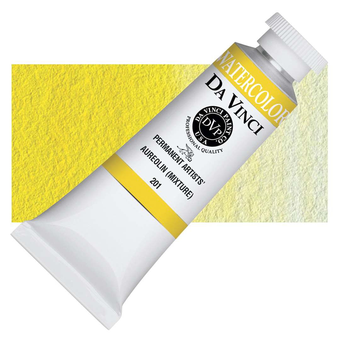 Open in modal - Da Vinci Artists' Permanent Watercolor - Aureolin Mix, 37 ml tube and swatch