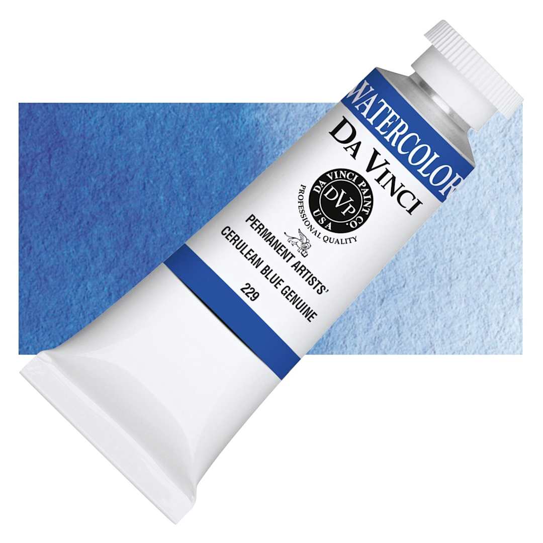 Open in modal - Da Vinci Artists' Permanent Watercolor - Cerulean Blue Genuine, 37 ml tube and swatch
