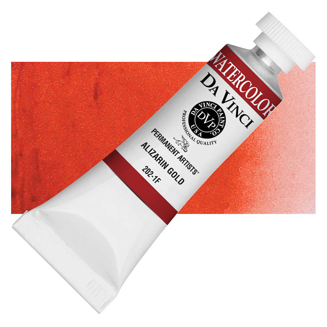 Open in modal - Da Vinci Artists' Permanent Watercolor - Alizarin Gold, 15 ml tube and swatch