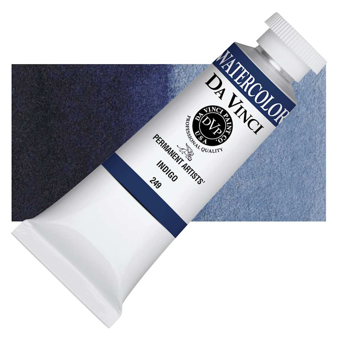 Open in modal - Da Vinci Artists' Permanent Watercolor - Indigo, 37 ml tube and swatch