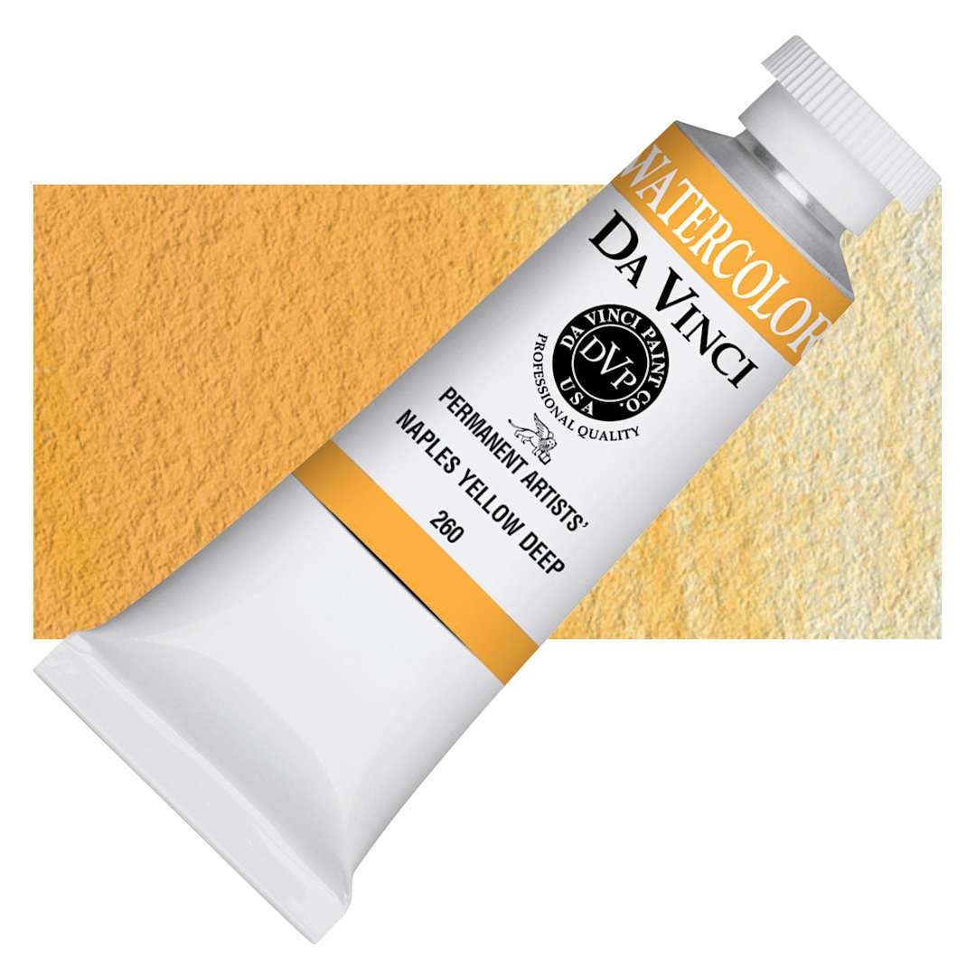 Open in modal - Da Vinci Artists' Permanent Watercolor - Naples Yellow Deep, 37 ml tube and swatch