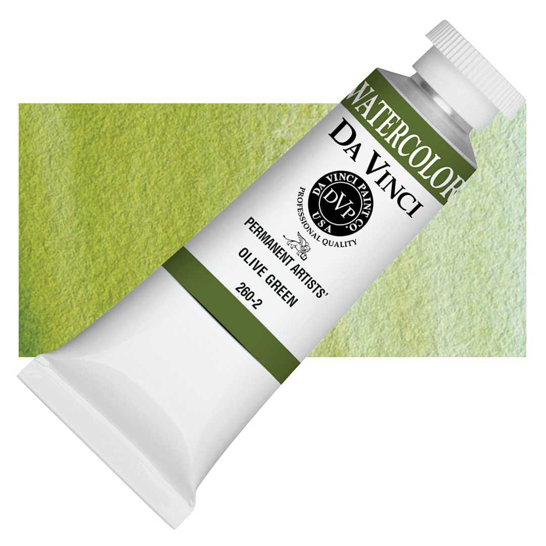 Open in modal - Da Vinci Artists' Permanent Watercolor - Olive Green, 37 ml tube and swatch
