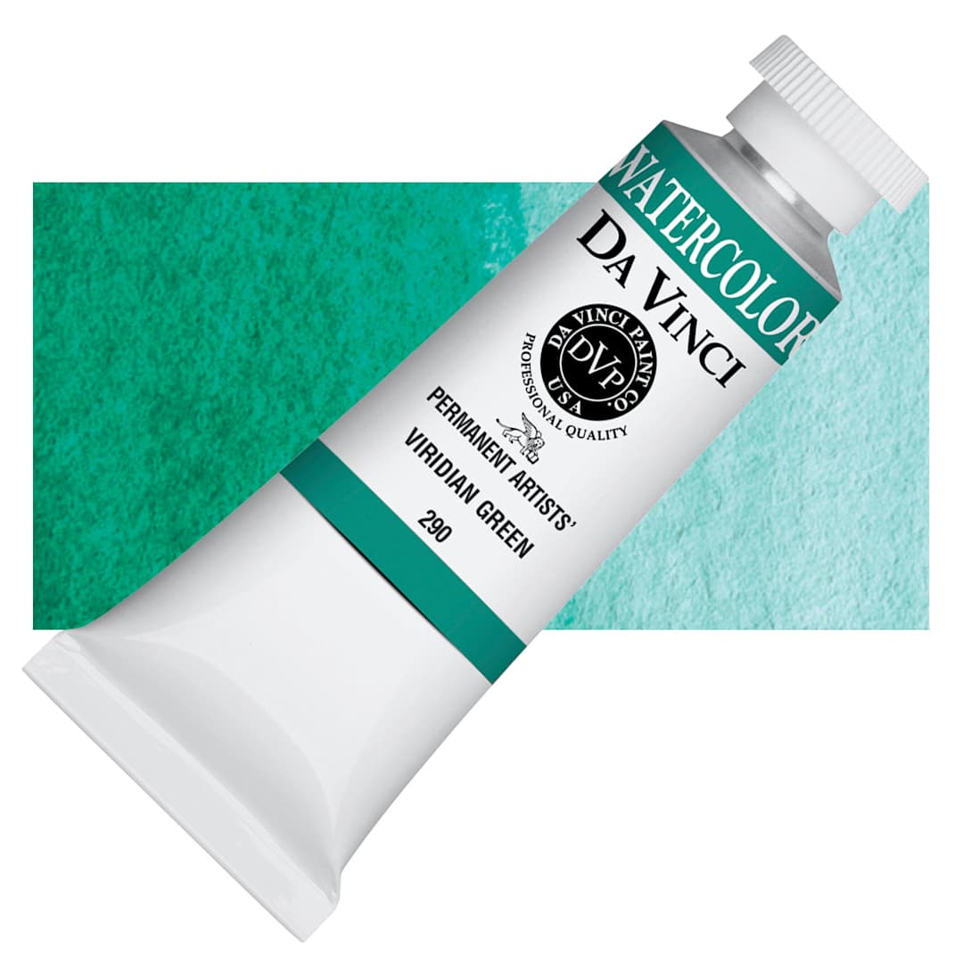 Open in modal - Da Vinci Artists' Permanent Watercolor - Viridian Green (CL), 37 ml tube and swatch