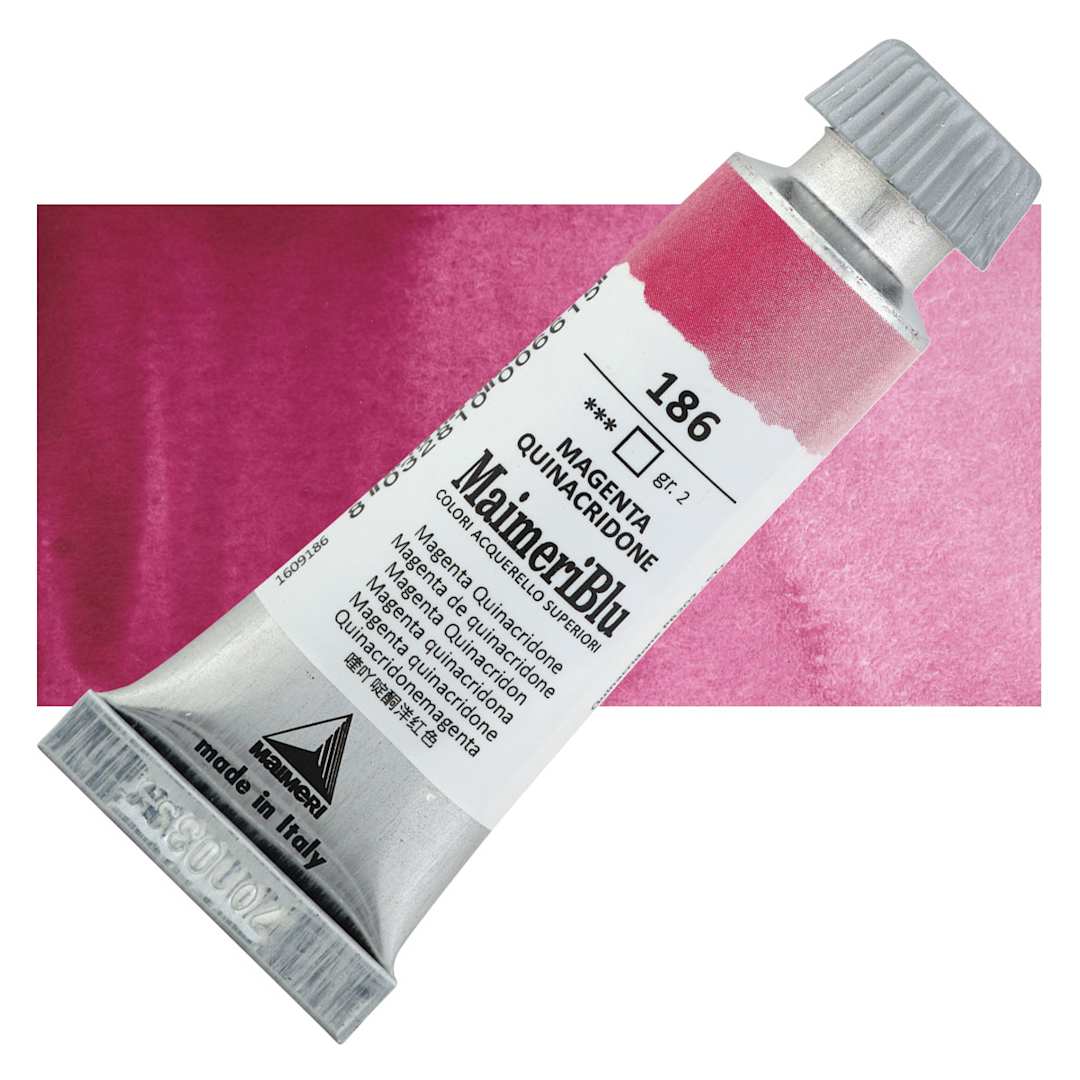 Open in modal - Maimeri Blu Artist Watercolor - Magenta Quinacridone, 12 ml Tube and swatch