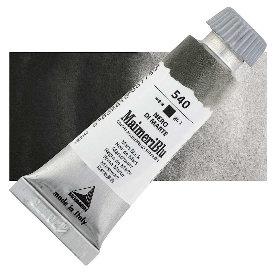 Open in modal - Maimeri Blu Artist Watercolor - Mars Black, 12 ml Tube and swatch