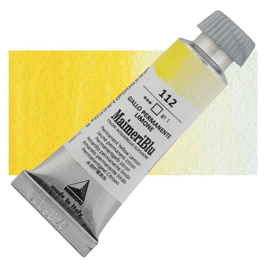 Open in modal - Maimeri Blu Artist Watercolor - Permanent Yellow Lemon, 12 ml Tube and swatch