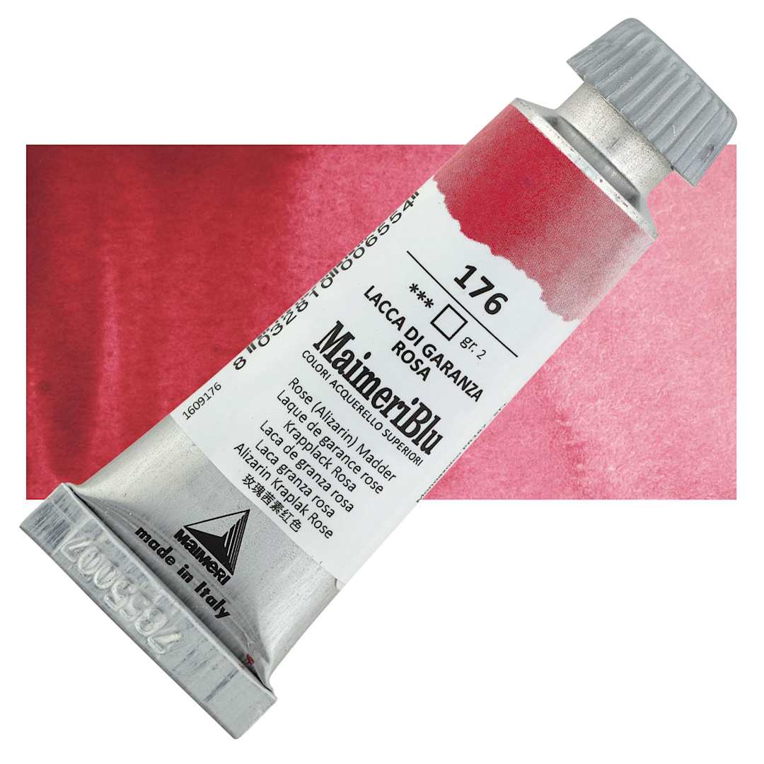 Open in modal - Maimeri Blu Artist Watercolor - Rose Alizarin Madder, 12 ml Tube and swatch