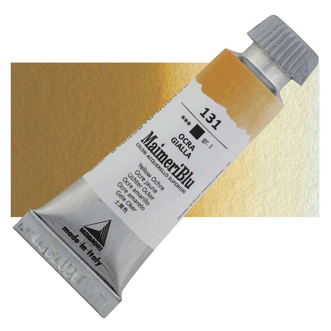 Open in modal - Maimeri Blu Artist Watercolor - Yellow Ochre, 12 ml Tube and swatch