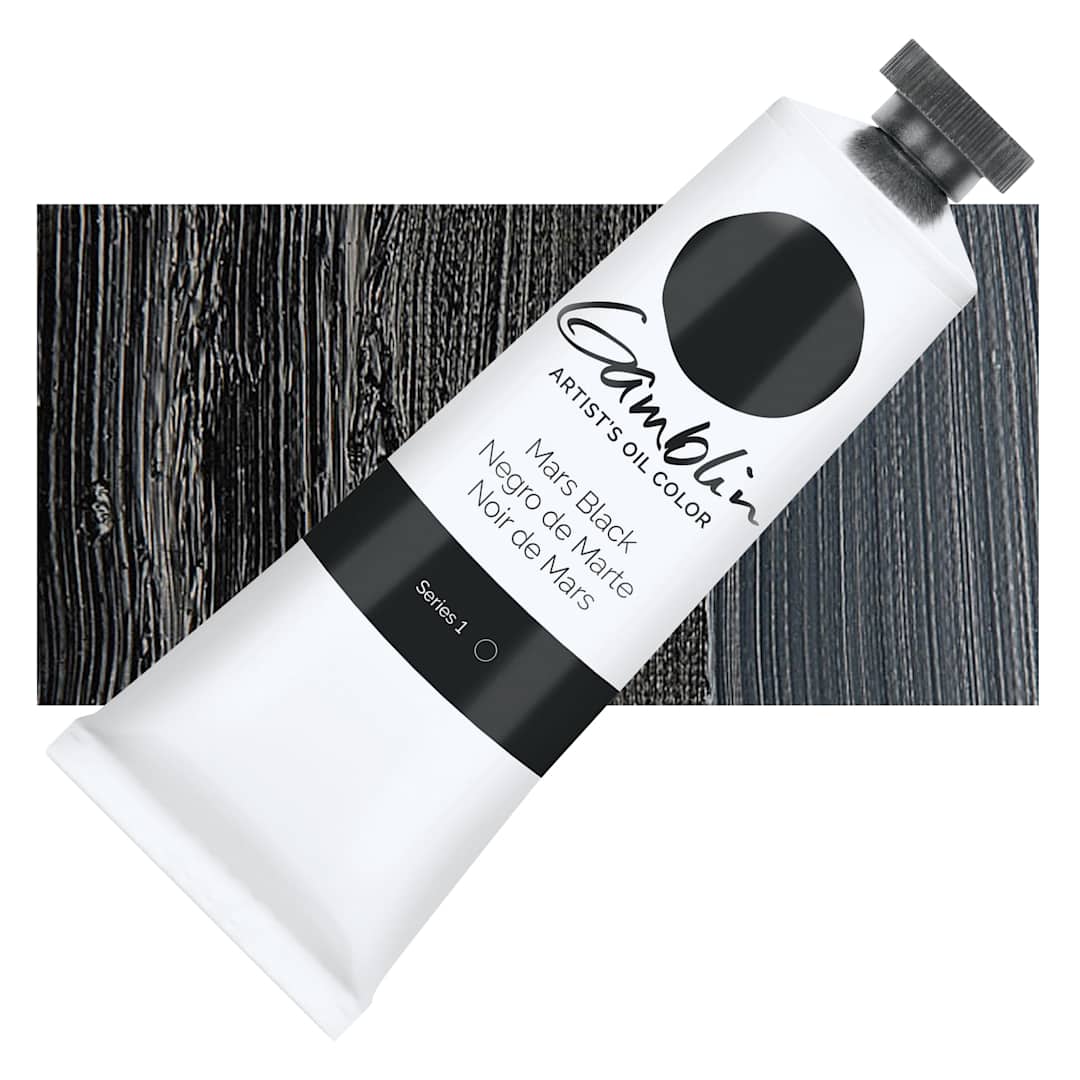 Open in modal - Gamblin Artist's Oil Color - Mars Black, 37 ml tube and swatch