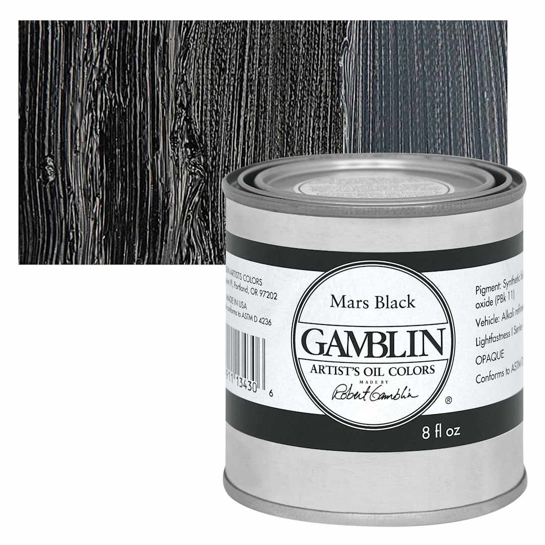Open in modal - Gamblin Artist's Oil Color - Mars Black, 8 oz Can and swatch