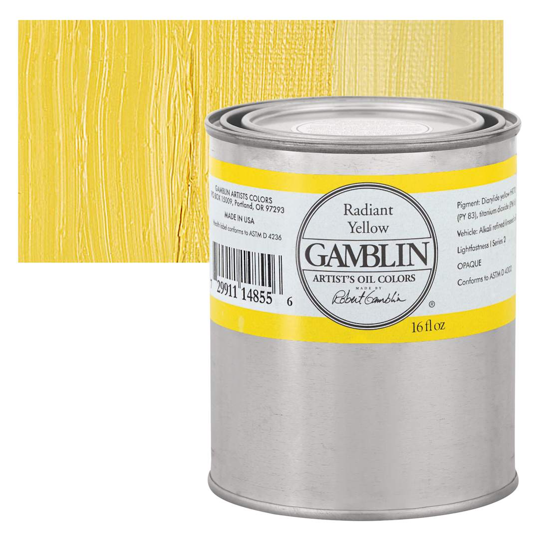 Open in modal - Gamblin Artist's Oil Color - Radiant Yellow, 16 oz Can and swatch
