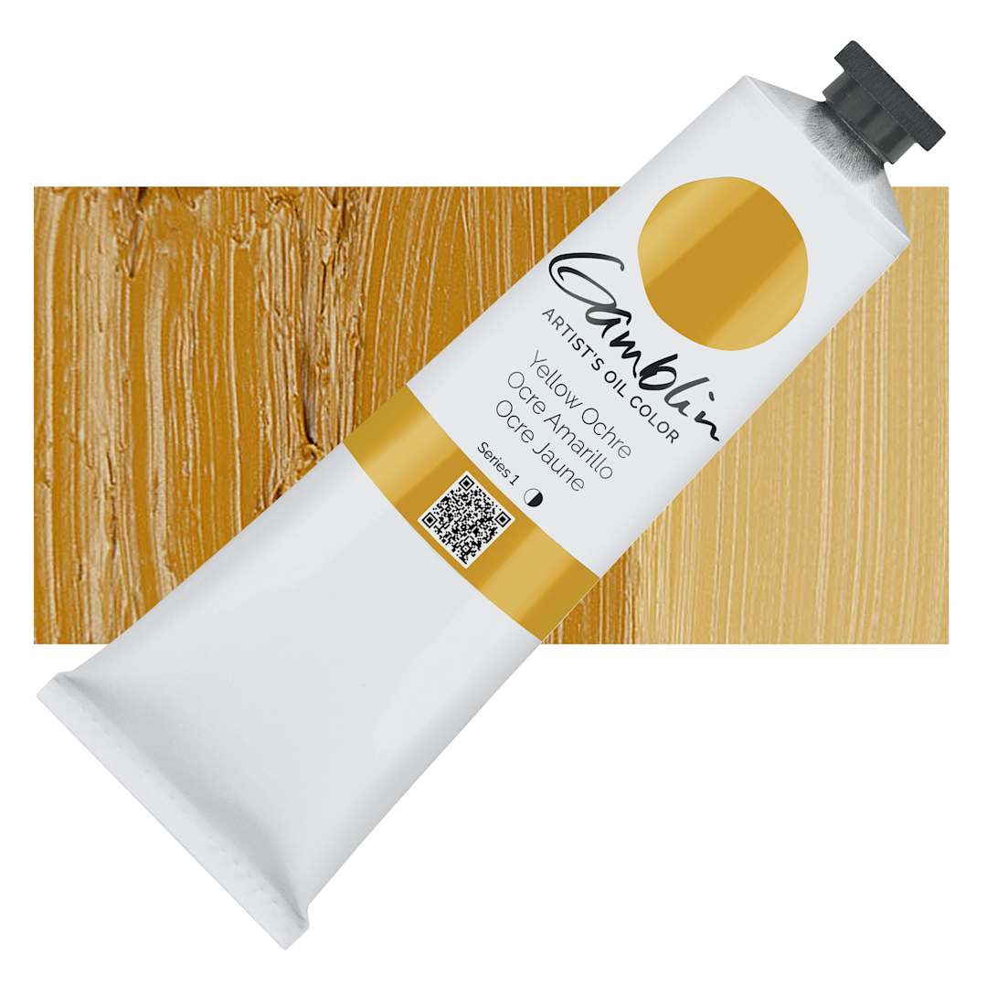 Open in modal - Gamblin Artist's Oil Color - Yellow Ochre, 150 ml tube and swatch