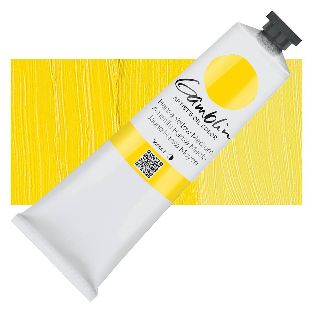 Open in modal - Gamblin Artist's Oil Color - Hansa Yellow Medium, 150 ml tube and swatch