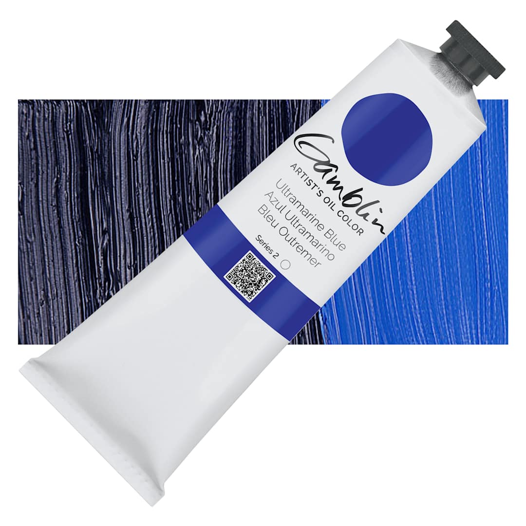 Open in modal - Gamblin Artist's Oil Color - Ultramarine Blue, 150 ml tube and swatch
