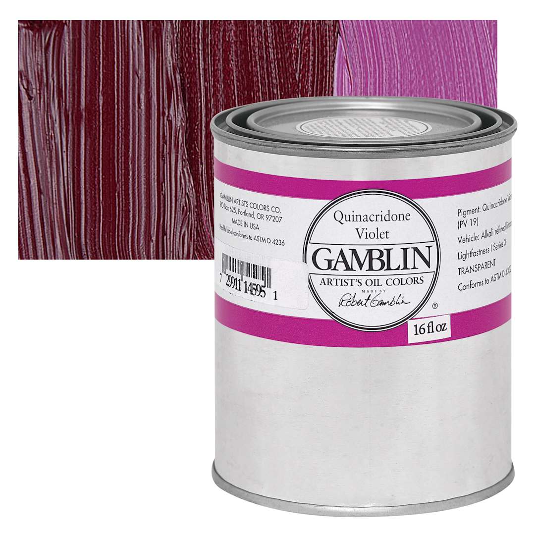 Open in modal - Gamblin Artist's Oil Color - Quinacridone Violet, 16 oz Can and swatch