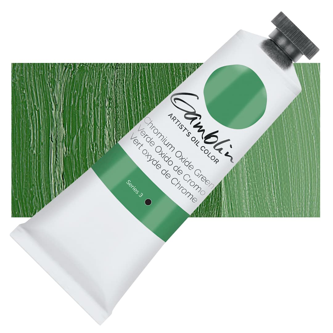 Open in modal - Gamblin Artist's Oil Color - Chromium Oxide Green, 37 ml tube and swatch
