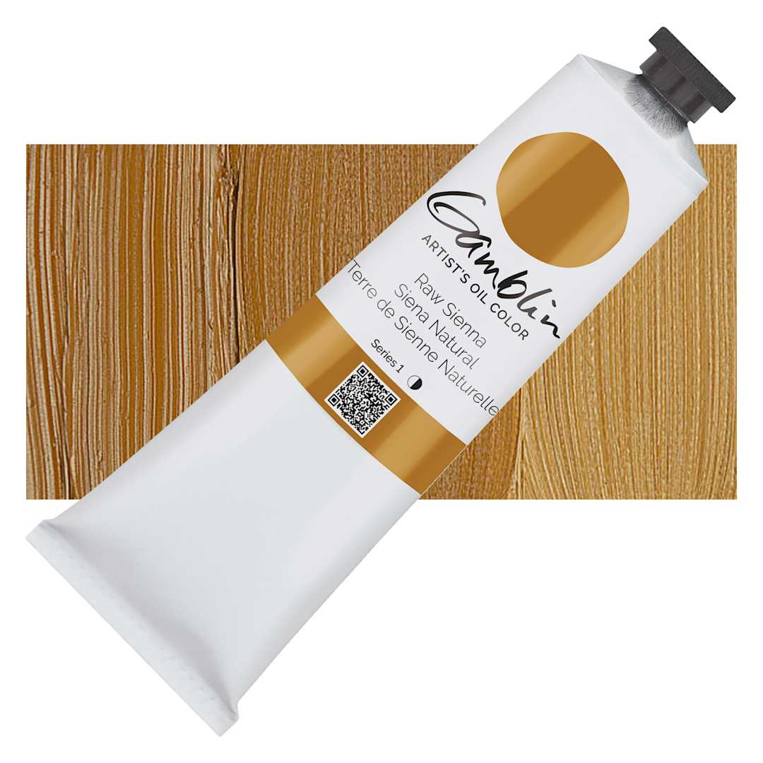Open in modal - Gamblin Artist's Oil Color - Raw Sienna, 150 ml tube and swatch