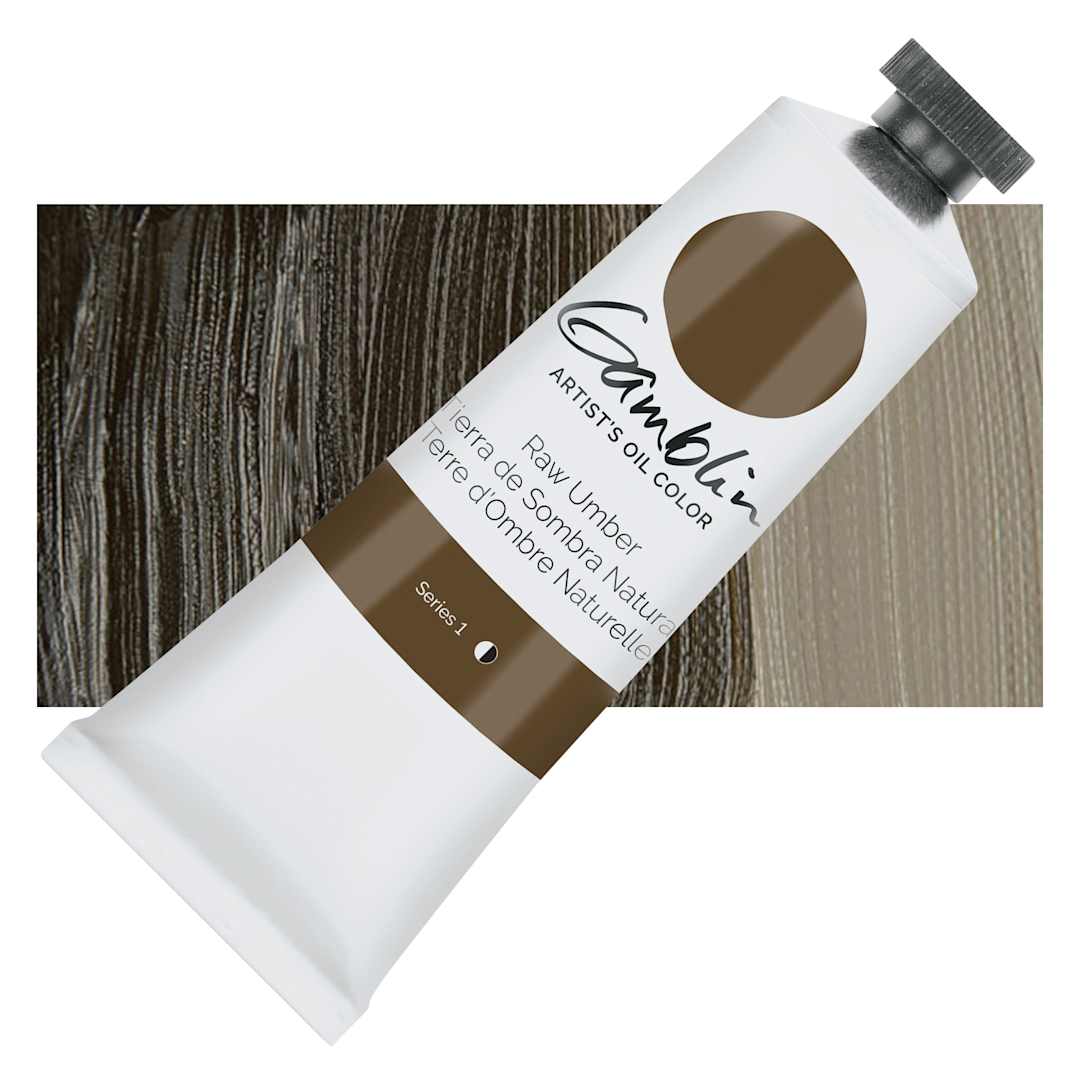 Open in modal - Gamblin Artist's Oil Color - Raw Umber, 37 ml tube and swatch