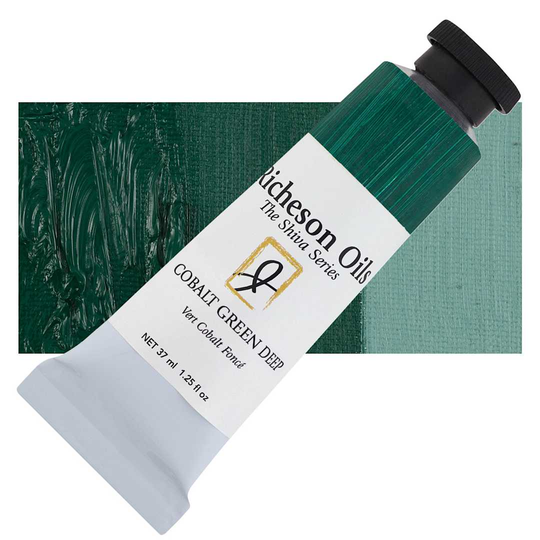 Open in modal - Shiva Signature Artist Oil Color - Cobalt Green Deep, 37 ml Tube and swatch