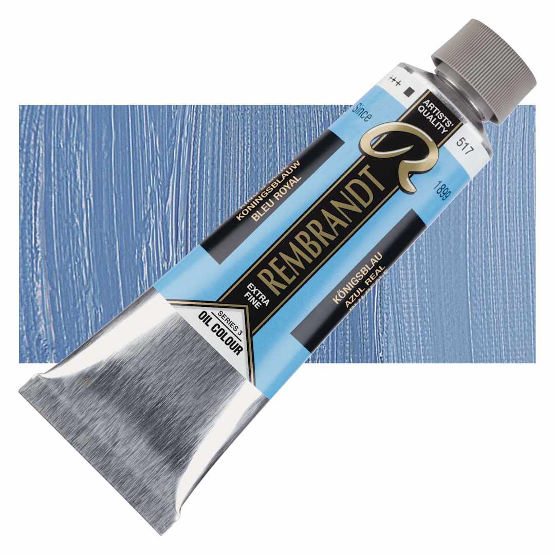 Open in modal - Rembrandt Artists' Oil Color - Kings Blue, 150 ml tube and swatch