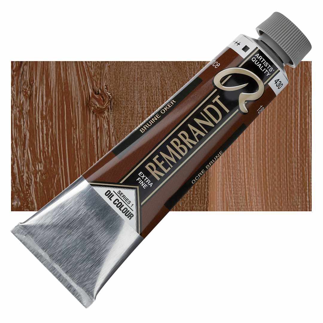 Open in modal - Rembrandt Artists' Oil Color - Brown Ochre, 40 ml tube and swatch