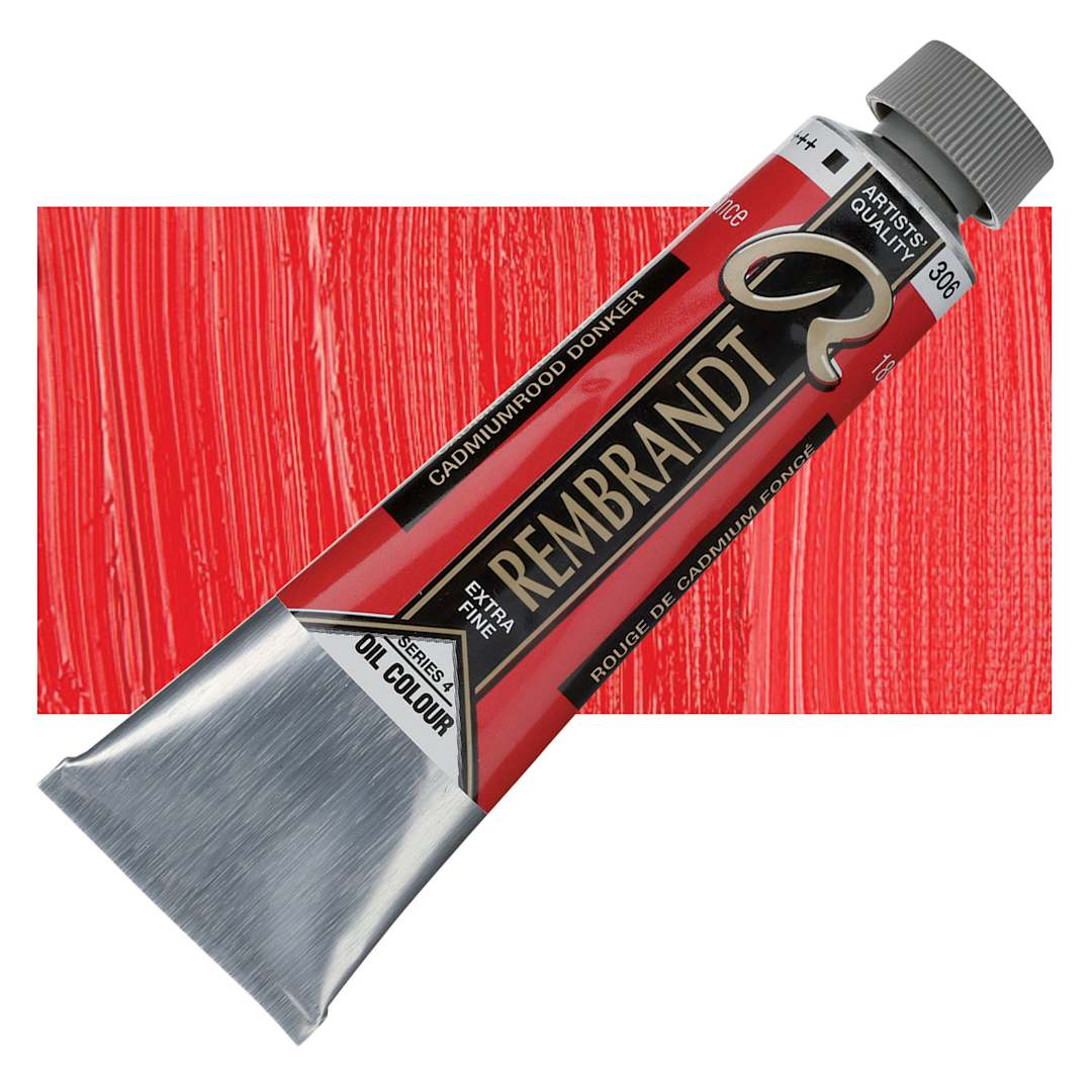 Open in modal - Rembrandt Artists' Oil Color - Cadmium Red Deep, 40 ml tube and swatch