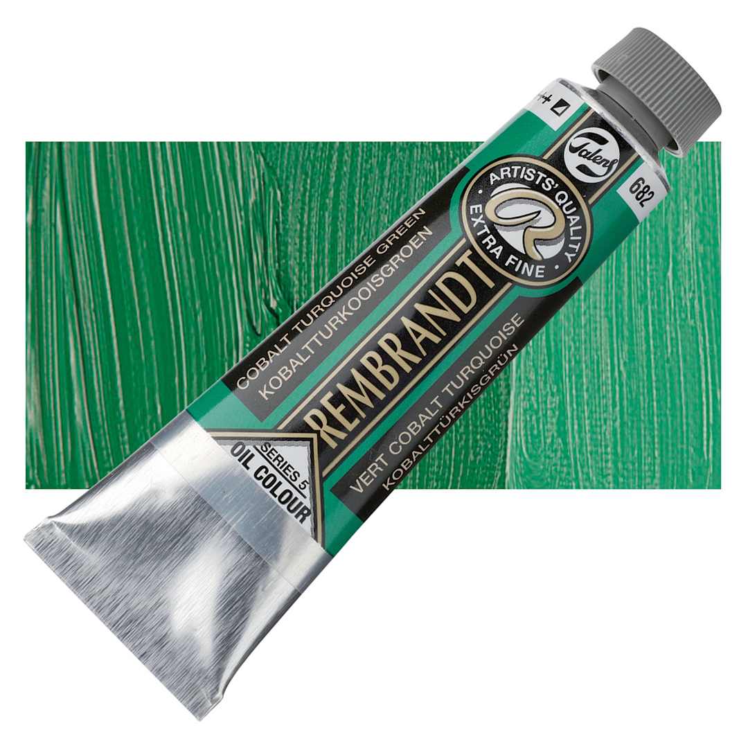 Open in modal - Rembrandt Artists' Oil Color - Cobalt Turquoise Green, 40 ml tube and swatch