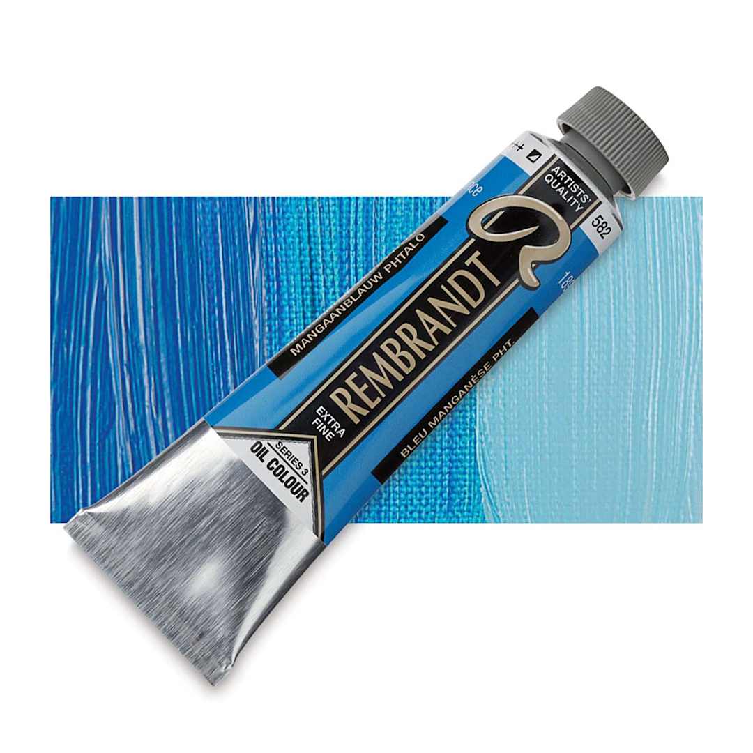Open in modal - Rembrandt Artists' Oil Color - Manganese Blue Phthalo, 40 ml tube and swatch