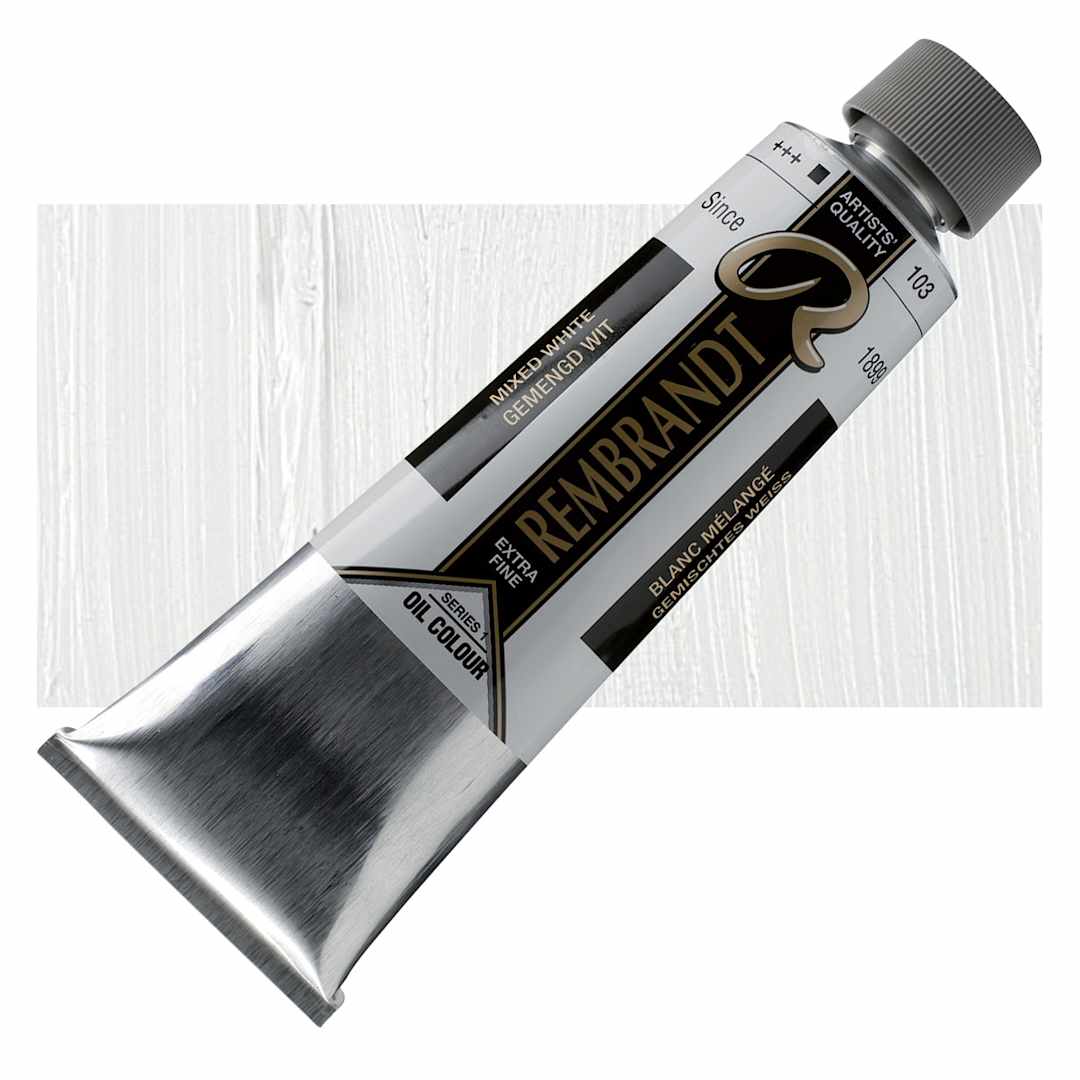 Open in modal - Rembrandt Artists' Oil Color - Mixing White, 150 ml tube and swatch