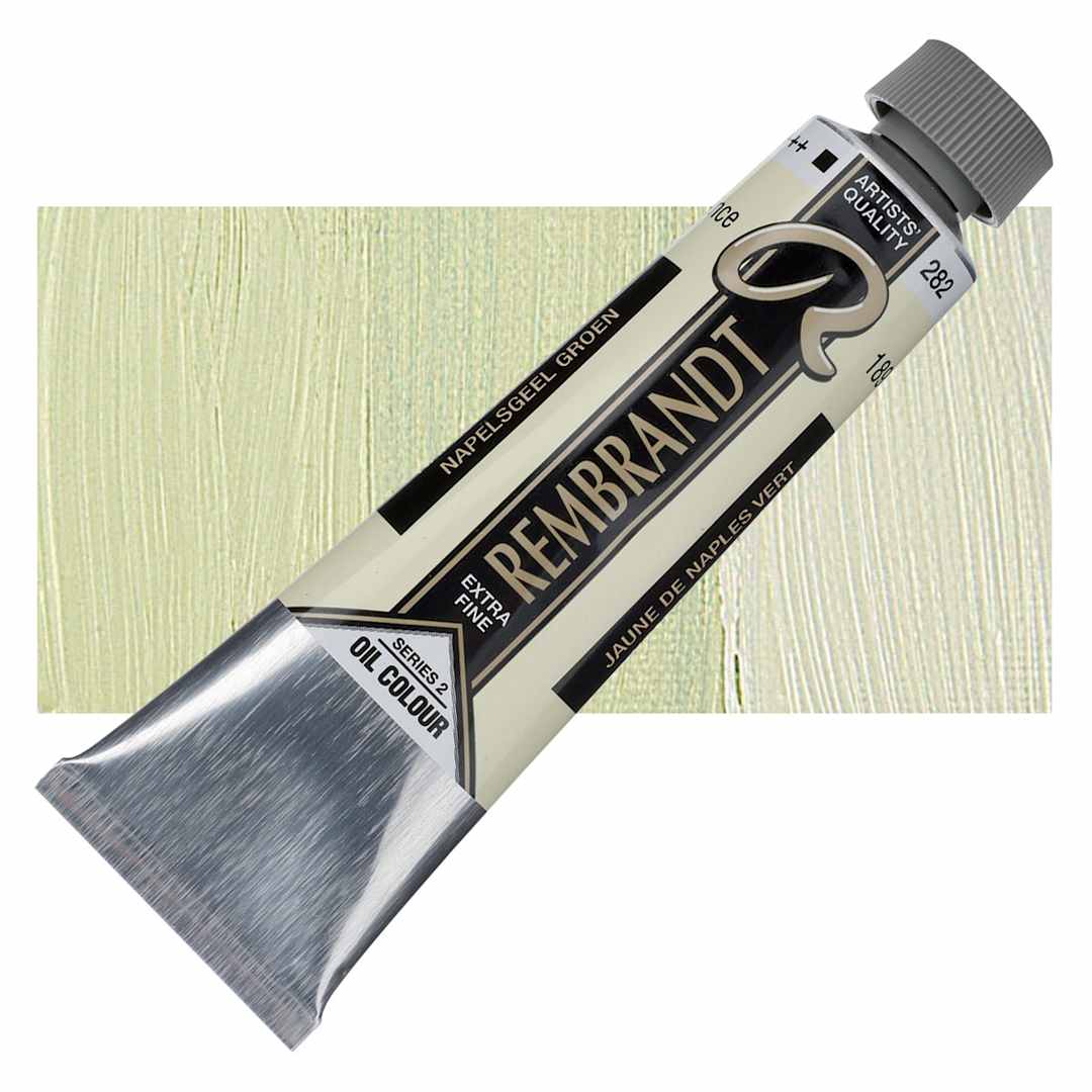 Open in modal - Rembrandt Artists' Oil Color - Naples Yellow Green, 40 ml tube and swatch