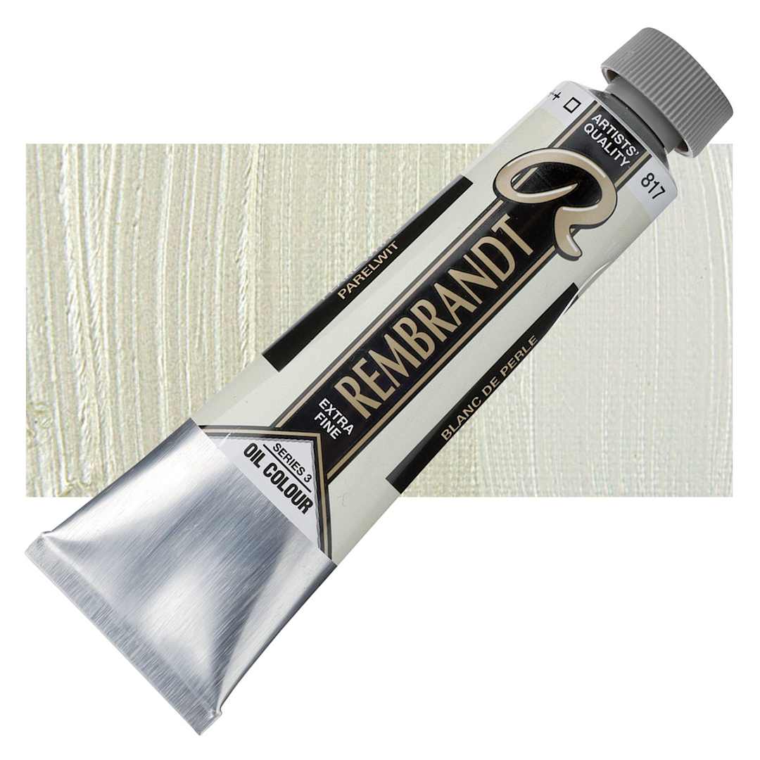 Open in modal - Rembrandt Artists' Oil Color - Pearl White, 40 ml tube and swatch