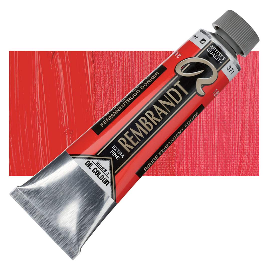Open in modal - Rembrandt Artists' Oil Color - Permanent Red Deep, 40 ml tube and swatch