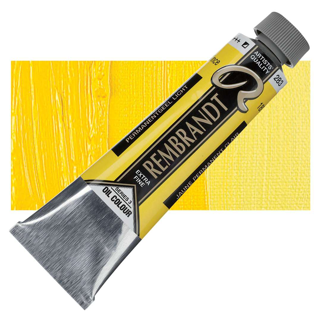 Open in modal - Rembrandt Artists' Oil Color - Permanent Yellow Light, 40 ml tube and swatch