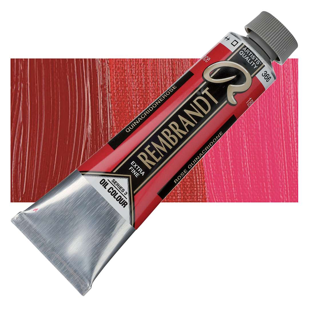 Open in modal - Rembrandt Artists' Oil Color - Quinacridone Rose, 40 ml tube and swatch