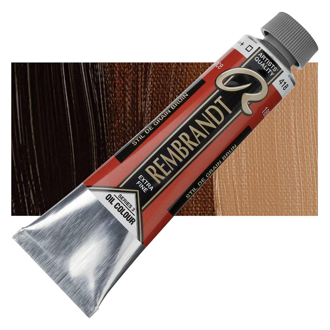 Open in modal - Rembrandt Artists' Oil Color - Stil De Grain Brown, 40 ml tube and swatch