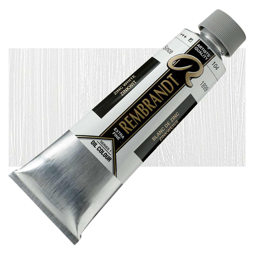 Open in modal - Rembrandt Artists' Oil Color - Zinc White (Safflower), 150 ml tube and swatch