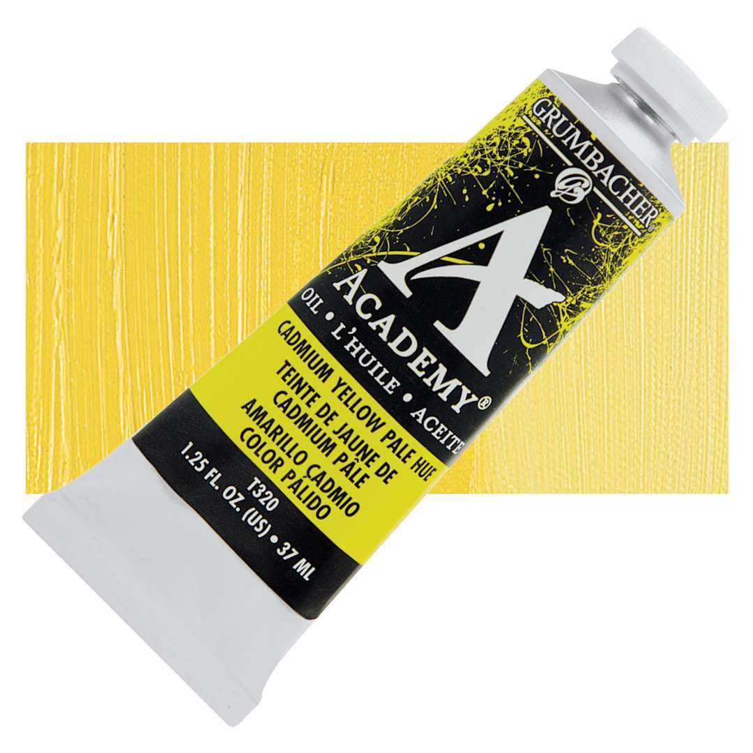 Open in modal - Grumbacher Academy Oil Color - Cadmium Yellow Pale Hue, 37 ml tube and swatch