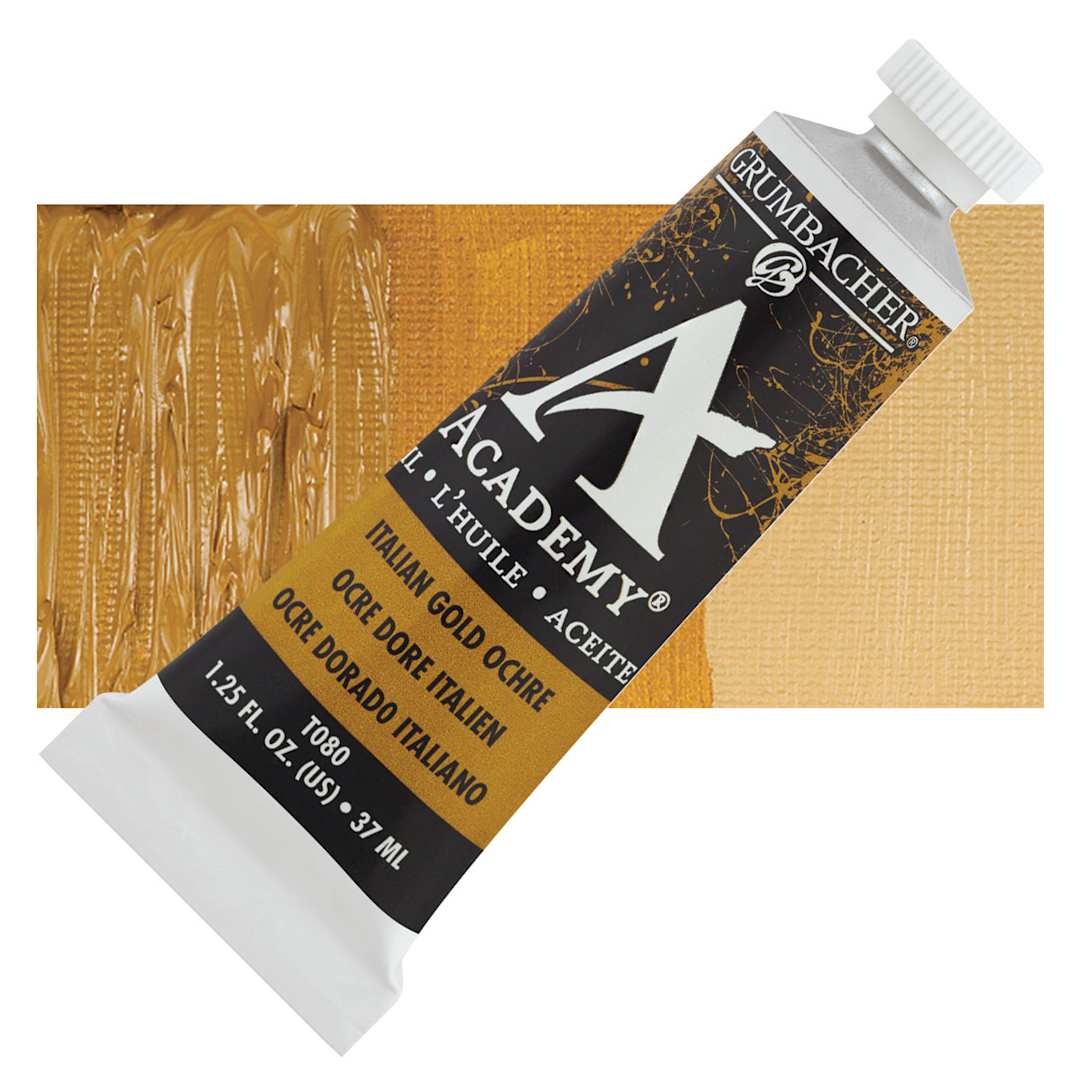 Open in modal - Grumbacher Academy Oil Color - Italian Gold Ochre, 37 ml tube and swatch