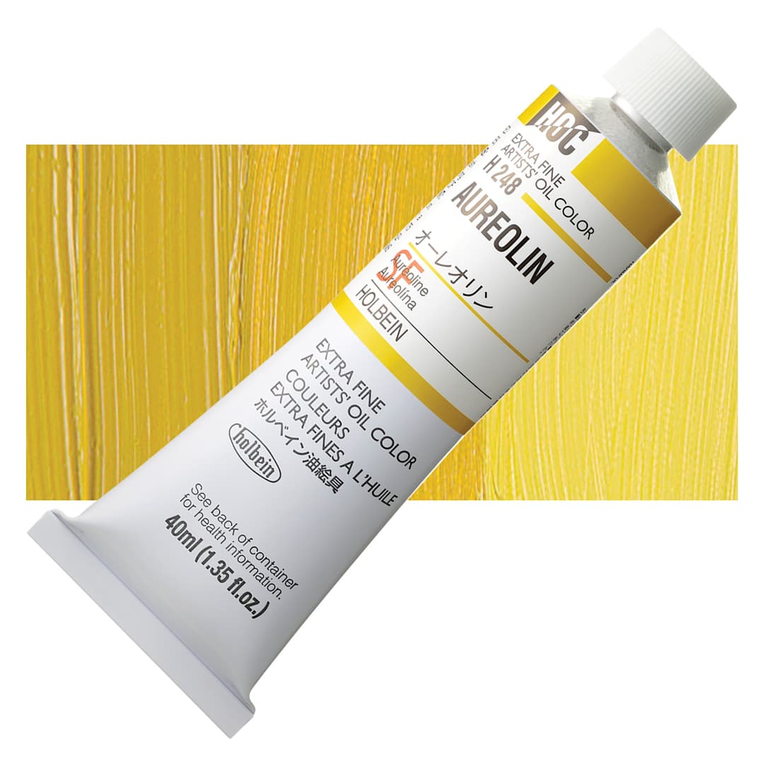 Open in modal - Holbein Artists' Oil Color - Aureolin, 40 ml tube and swatch