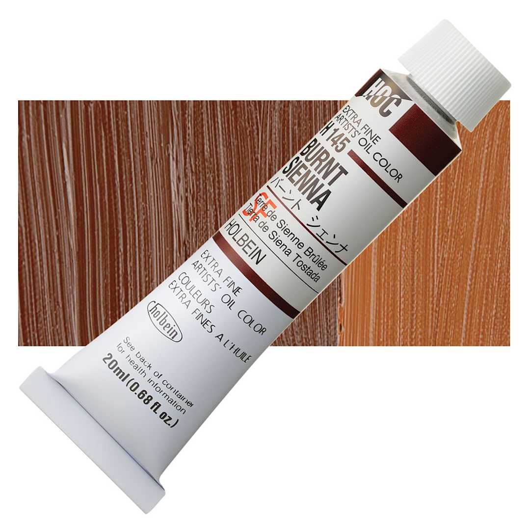 Open in modal - Holbein Artists' Oil Color - Burnt Sienna, 20 ml tube and swatch