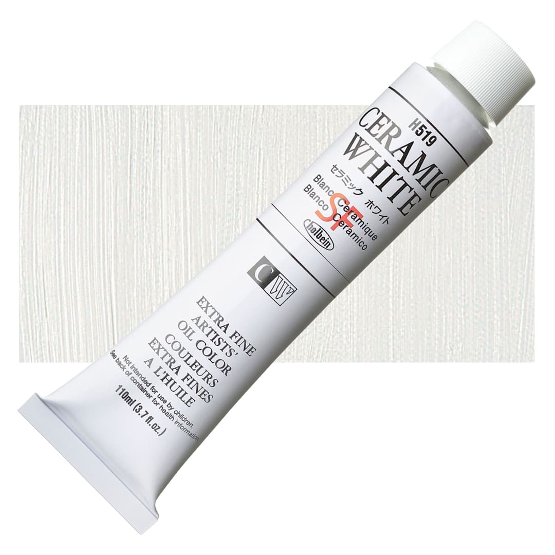 Open in modal - Holbein Artists' Oil Color - Ceramic White, 110 ml tube and swatch