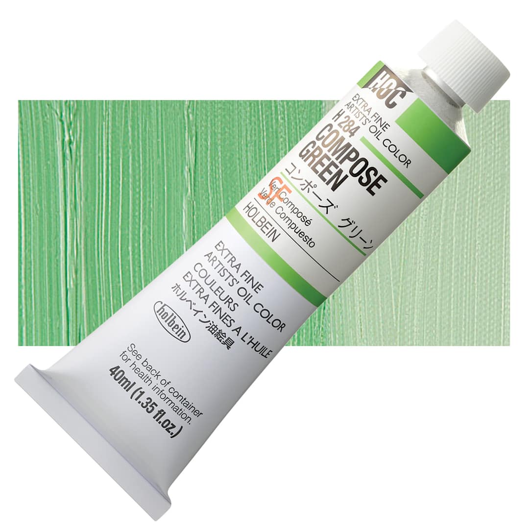 Open in modal - Holbein Artists' Oil Color - Compose Green, 40 ml tube and swatch